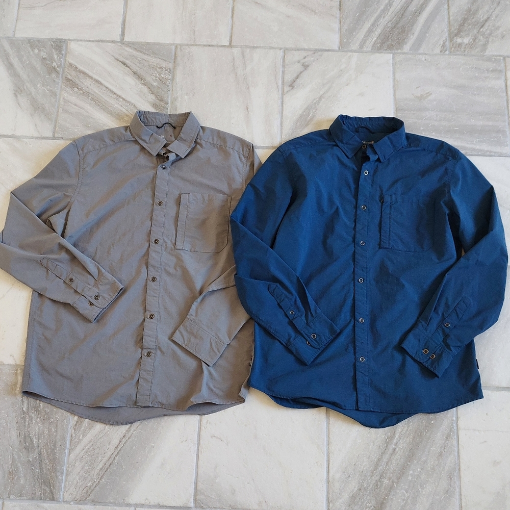 SWISS TECH Shirt Long Sleeve Button Up Nylon Blue and Gray L Large SM48Y120